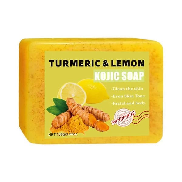 Gurkmeja Kojicsyra Citrontvål, Tvål som ljusar upp jämn hud Vitamin E, Mild citrontvål för ansikte, kroppstvätt 1pcs