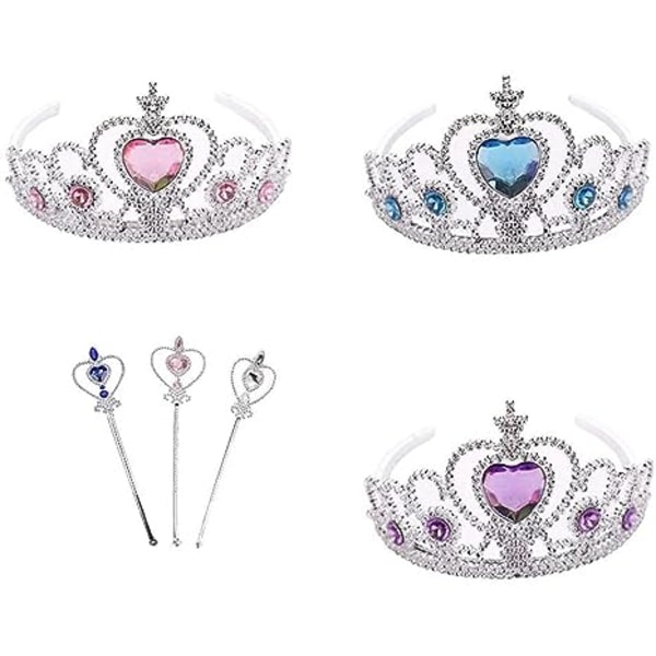 Klä upp Tiara Crown Set Princess Kostym Party Accessoarer för barn/flicka/ toddler (blå + rosa + lila)