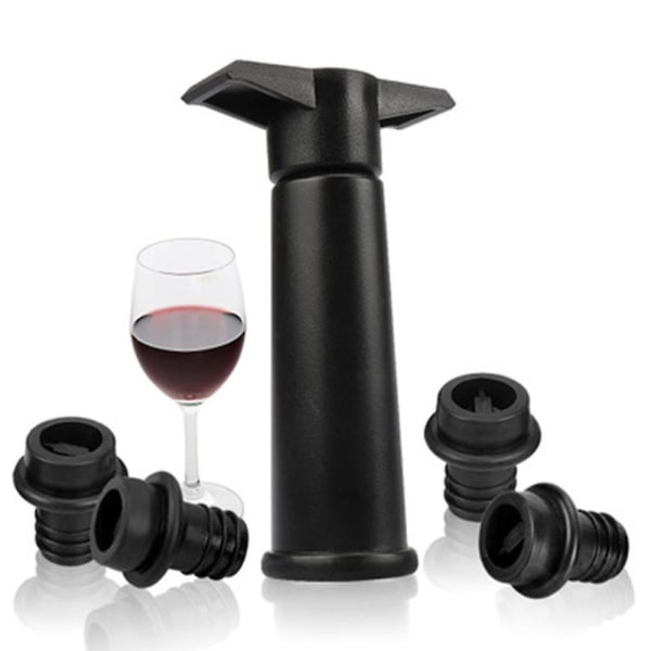 Black Pump+ Wine Saver-stoppere holder vinen frisk (svart pumpe+4stoppere)