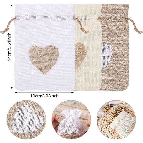 12 stk. Burlap Gaveposer, 4 * 5,5 Tommer Snøregaveposer 3 Farver Genanvendelige Bomuldssnorepose Godteposer Til Bryllup Fødselsdagsfest Diy Håndværk