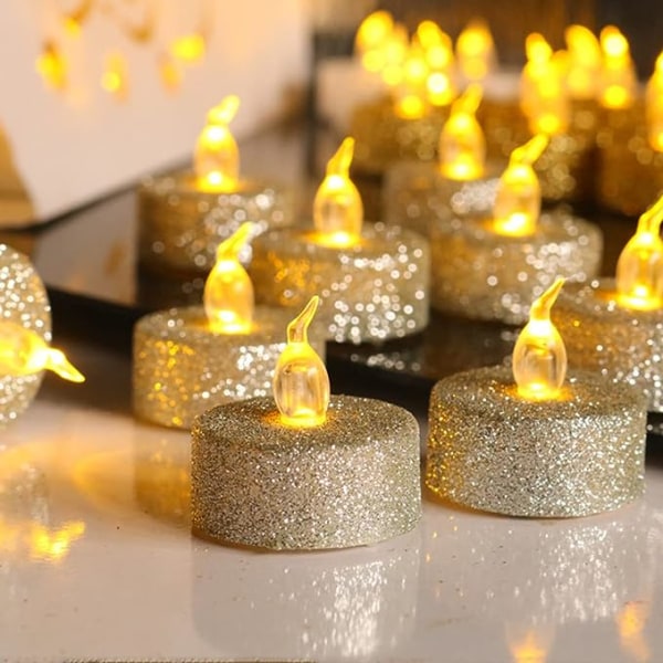 LED värmeljusljus, 12-pack flamlösa värmeljus ljus med mjukt flimrande, vattentät uppladdningsbar lampa, för utomhusbröllopsfest julhelg
