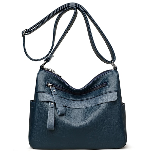 Kvinnlig Tote Bag i Kohud och Läder, Stor Kapacitet, Handväska, Retro Tryckt Mönster, Axelväska, Kvinnlig Crossbody Väska, Ny Azul