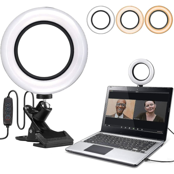 Lysringlys, bærbar videokonferanselyssett, 6,3 tommers LED-ringlys, Selfie-ringlys