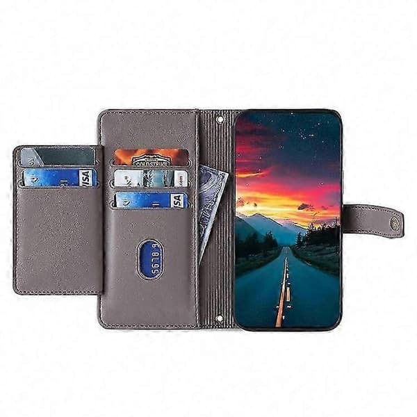 Galaxy A56 5G Plånboksfodral i läder med blixtlåsficka och 2 remmar Grey