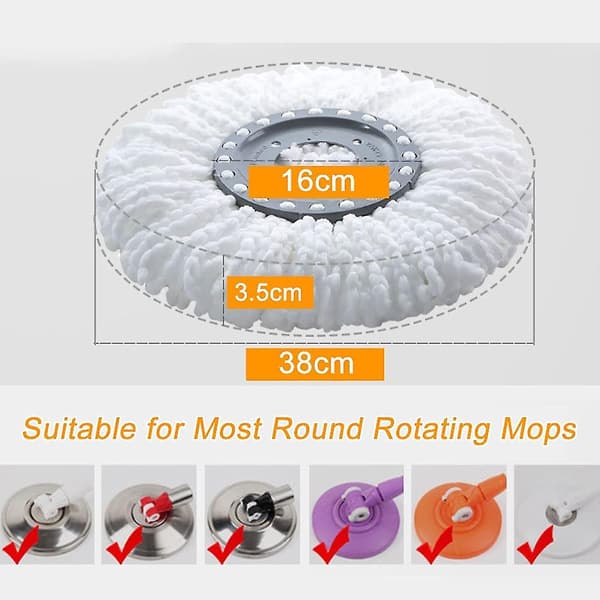 2023 - 3-pak Moppehode, Mikrofiber Swivel Mop Refills, 360° Svingbar Rund Moppehode