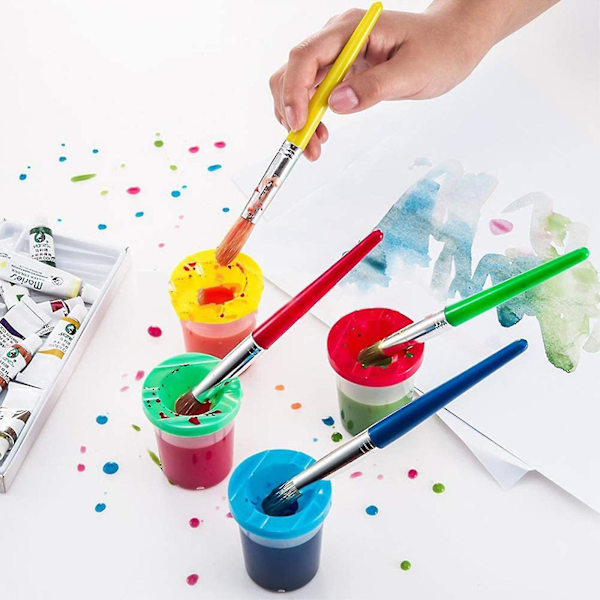 Splattersikker Malingkop, Ikke-spild Malingkop, Med Låg Og Pensler, Til Børns Kunstmaling, 10 Farver, 10 Styk