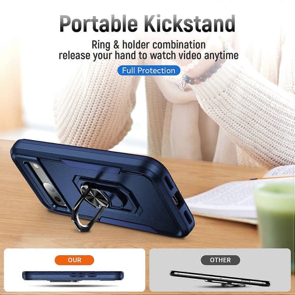 Til Google Pixel 8a Deksel Militærgrad Ring Kickstand PC + TPU Telefondeksel Blue