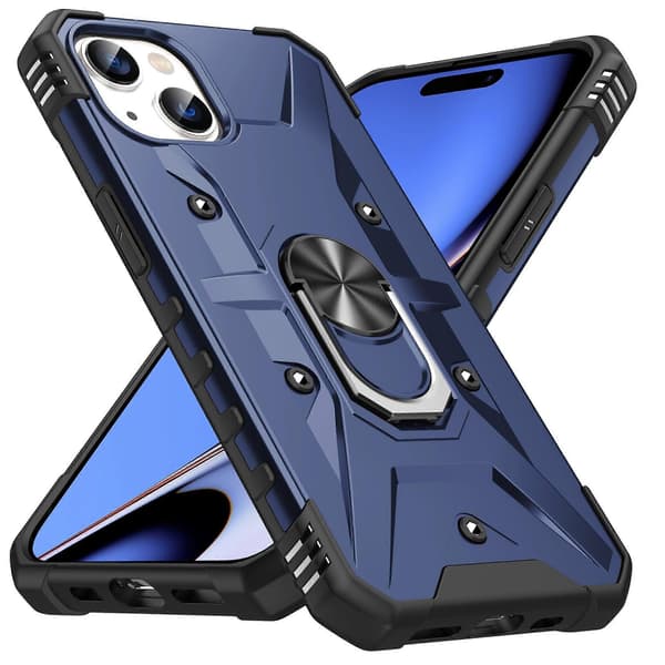 Lemonda för iPhone 15 TPU+ PC Skyddande Mobilskal Ringhållare Stöd Baksida - Blå Style Blue