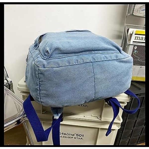 Canvas Ryggsäck Lätt Resa Dagryggsäck Student Ryggsäck Laptop Ryggsäck Denim Medium Handväska för Kvinnor Blå (1)