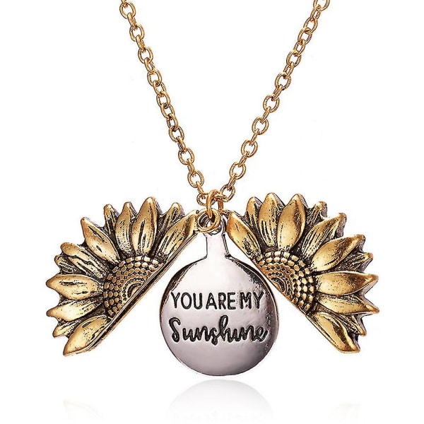 Womens You Are My Sunshine Open Locket Sunflower Necklace ,gull
