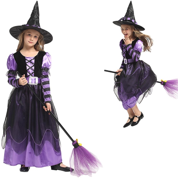 Flickans Lila Häxkostym, Halloween Cosplay Klänning Outfit