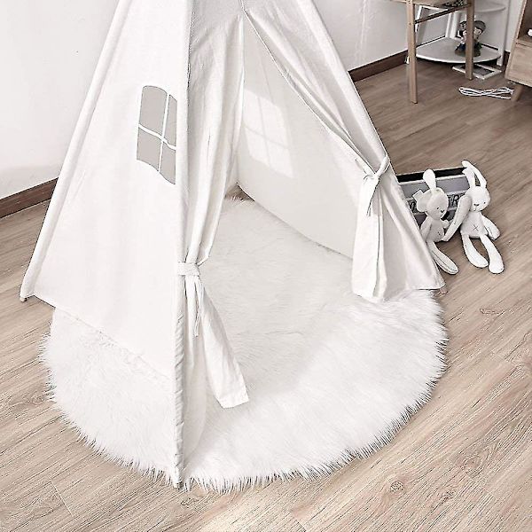 90 cm Rund Teppe, Kunstig Pels Teppe, Koselig Følelse Som Ekte Ull Kunstig Pels Teppe, Kunstig Ull Sofa Teppe Pute (hvit)