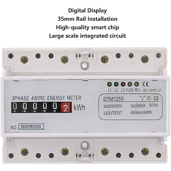 Digital Tre-Faset El-Måler, 20-80A Strømforbrug, 220/380V kWh Måler