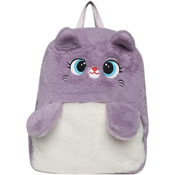 Kawaii Katt Plysch Ryggsäck Söt Berlock Flicka Tonåring Kvinna Katt Öra Ryggsäck Fuzzy Väska Mysig Bokväska Laptop Skolväska (Lila)
