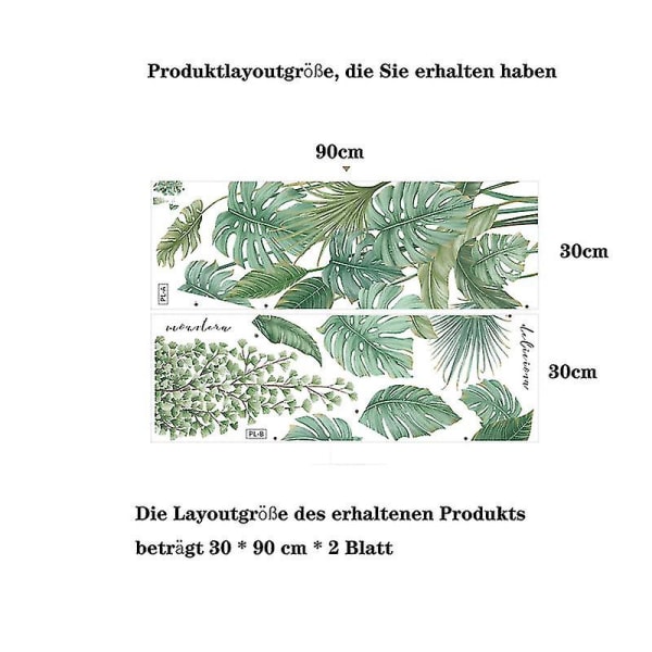 Green Plant Wall Stickers - Tropical Leaves Wall Decals til soveværelse, stue, spisestue