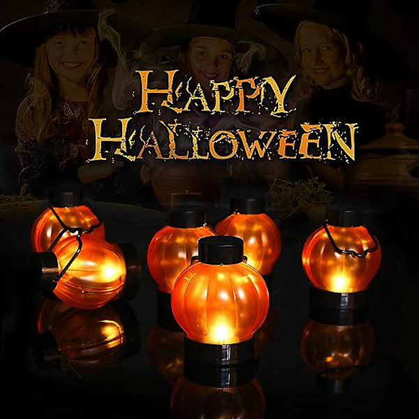 Halloween Led-kurpitsalyhdyt 6 kpl Halloween-koriste vilkkuva elektroninen kynttilä tunnelmavalo (oranssi, 10,2 cm * 4,6 cm)