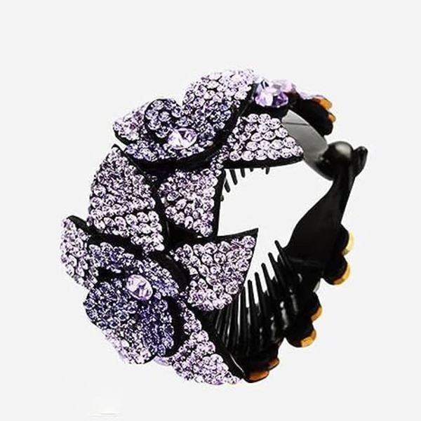 Rhinestone-kukkahiusleuka, poninhännän pidike, naisten hiusneula, hainleikkaus, rapuhiusneulat, muotoilupäähine äidille (violetti)