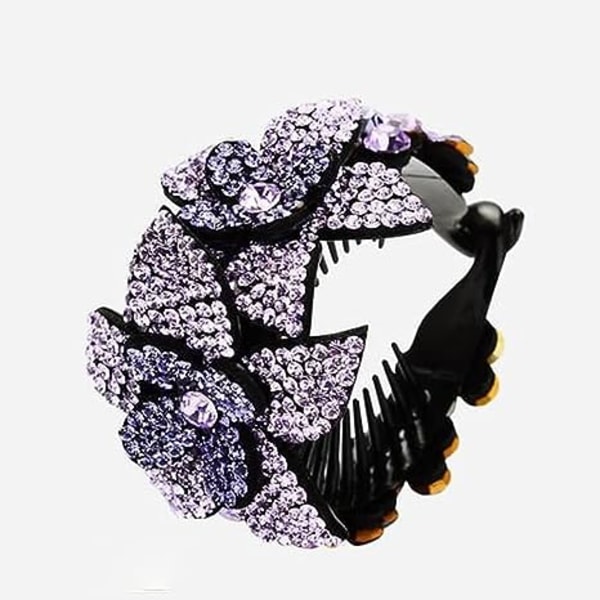 Strassikivi kukka hiuskynsi poninhäntäpidike Naisten hiusneula Shark Clips Rapuklipsit Muotoilevat päähineet äidille (violetti)