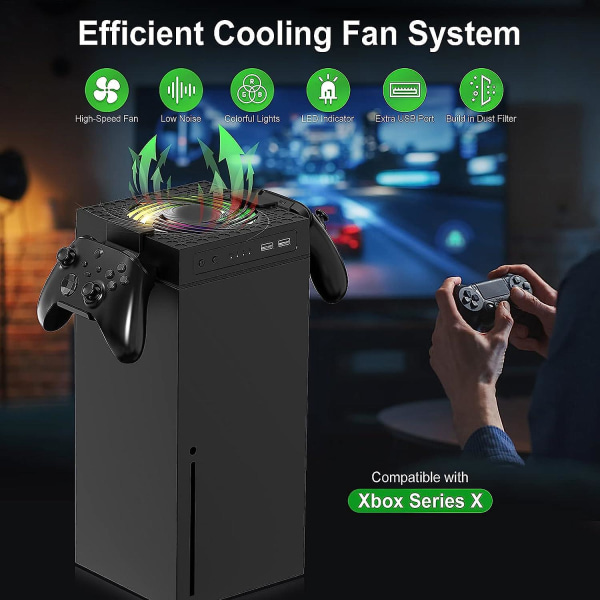 Automaattinen jäähdytystuuletin Xbox Series X -konsolille, Smart Sensing -tuulettimen nopeuden vaihto lämpötilan kanssa, Rgb-valo, hiljainen