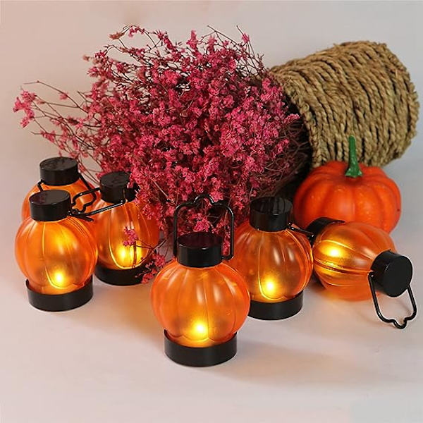 Halloween Led-kurpitsalyhdyt 6 kpl Halloween-koriste vilkkuva elektroninen kynttilä tunnelmavalo (oranssi, 10,2 cm * 4,6 cm)