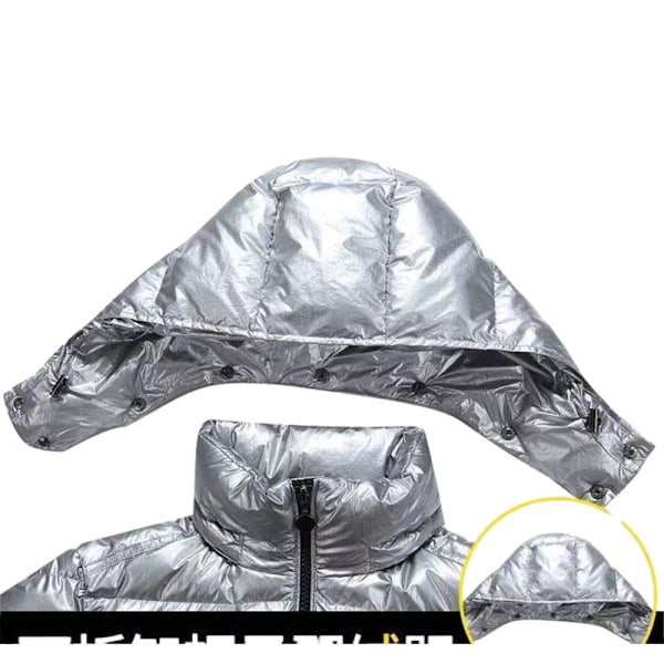 Vinterjakke for menn, blank stand-up krage, vanntett hette, dunjakke, svart, svart, svart, svart, S silver L