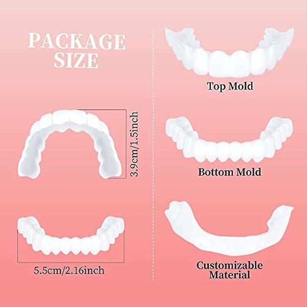 2 par falske tenner Gebiss tenner for kvinner og menn Dental finér for midlertidig tannrestaurering