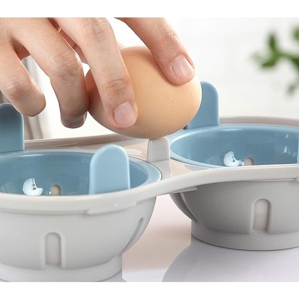 Mikrovågsugnsäggkokare BPA Dubbel Äggkokare Äggkokare Diskmaskinsäker Dubbla Grottor Hög Kapacitet Design Mikrovågsugnskokt Äggkokare