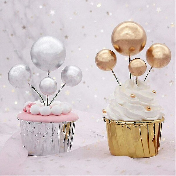 40 stk Mini Sølv Ball Cupcake Toppers Til Bursdagsfest Dekorasjon