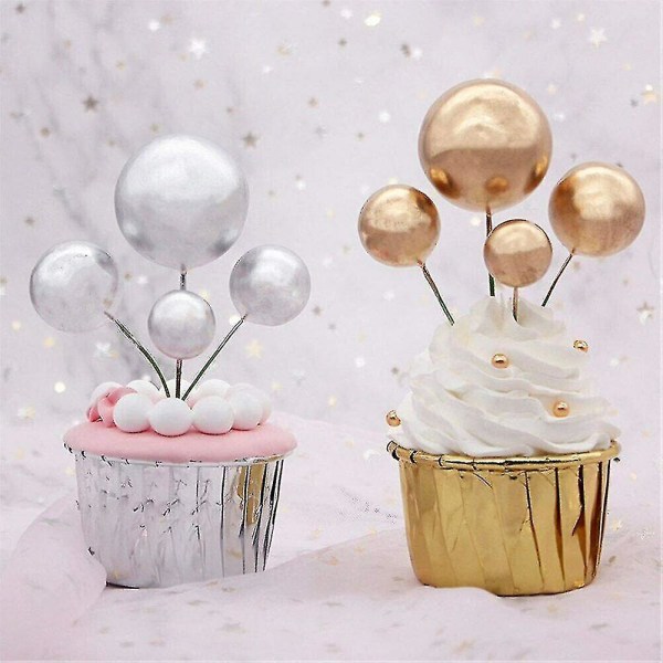 40 stk Mini Sølvbold Cupcake Toppers Til Fødselsdagsfest dekoration