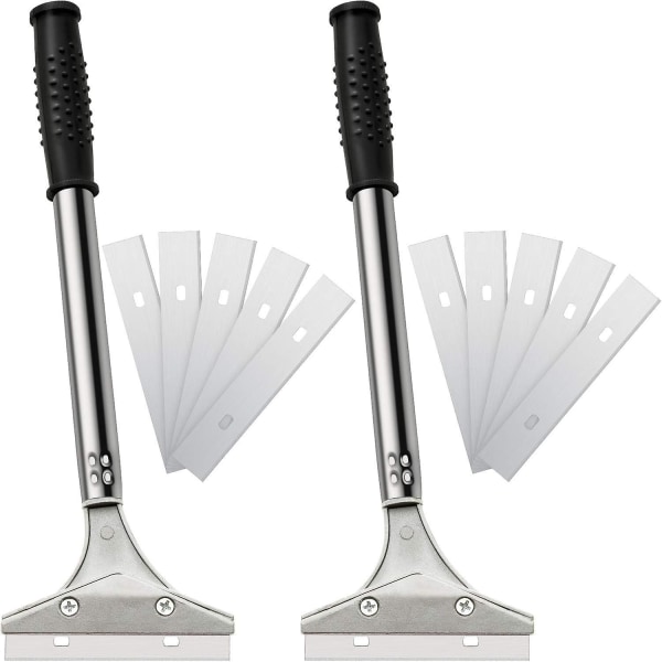 4 tommer skraber med barberblad til fliser, maling, gulv, tapetfjernelse, glat skraber med 10 udskiftelige blade, 2 stk. (sort)