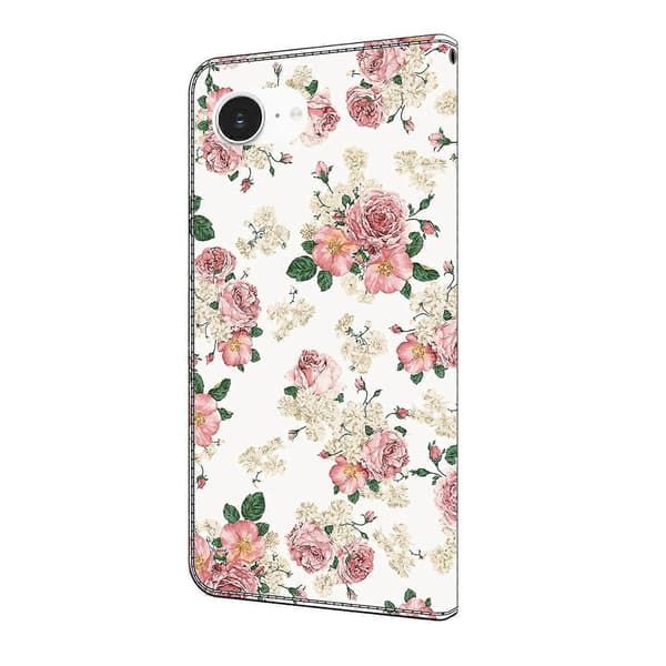 För iPhone 16e Läderfodral Mönstertryck Plånboksställ Flip Telefonfodral Peony