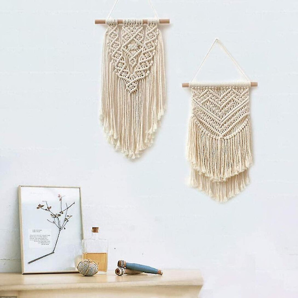Pakke med 2 Macrame vægophæng - Lille kunst, vævet gobelin, Boho kunst, boligindretning - Flad