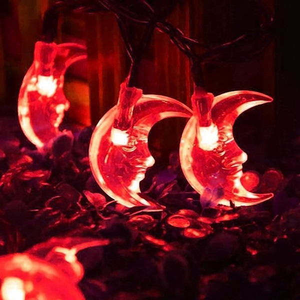 Solcelled Månelys, Måne Fee Lys 6M/30 LED Måne Lysstreng til Haver Hjem Bryllup Julefest Dekoration (Rød)