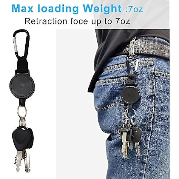 Tuakimce 2 stk. Retractable nøkkelring Heavy Duty Retractable nøkkelring Utvidbar nøkkelring med ståltrådtau Retractable Id Ba