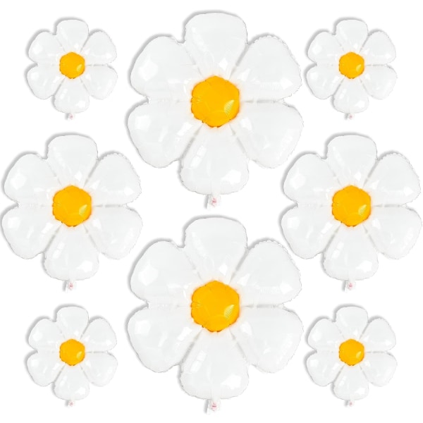 Daisy-ilmapallot, 8 kpl:n folioilmapallopakkaus eri kokoisina, ilmapallot Daisy-ilmapallokaareen juhlakoristeiksi, syntymäpäiväkoristeiksi, häihin