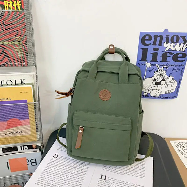 2023 Canvas Ryggsäck Män Kvinnor Retro Resväska Flicka Pojke Laptop Student Skolväska Mode Verde