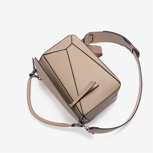 Kvinnors Box Design Tote Bag Axelväska Grå Vit Svart Gris