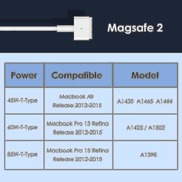 85w Magsafe 2 Strömadapter Laddare För Macbook Pro 13 15 Tum Retina-eu