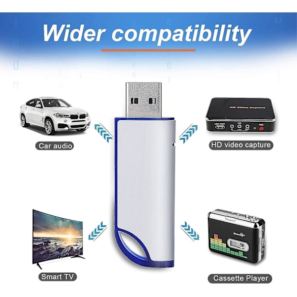 32 GB Fat32-formaterad USB 2.0-flash-enhet för spelinspelningskort/kassettspelare/dator/bärbar dator/externa datalagringsenheter med indikatorlampa