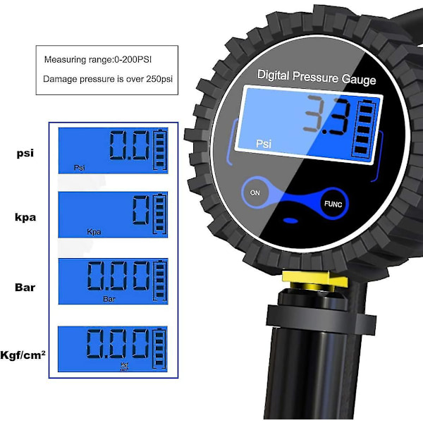 Digitalt däckmätare 250 Psi, Högprecisions digitalt däcktrycksmätare med påfyllningspistol