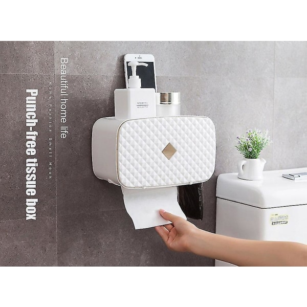 Vægmonteret toiletpapirrulleopbevaringsboks, plastiktoiletpapirdispenser, badeværelsestilbehør