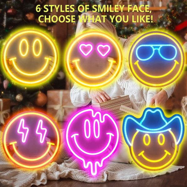 Smiley Face Neonskylt Dimbar Smiley Face Led-skylt Smile Neonskylt för väggdekor Smiley Face Dekor för sovrum Barnrum Smiley