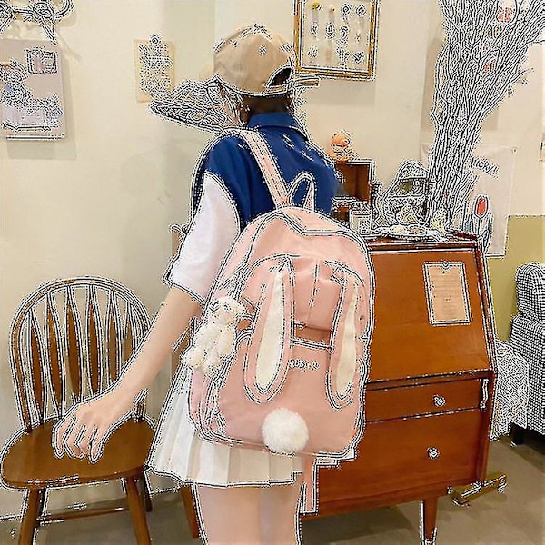 Söt kanin ung flicka skolryggsäck kvinnlig stor kapacitet Kawaii ryggsäck Mochila rosa damväska nylon tecknad skolväska