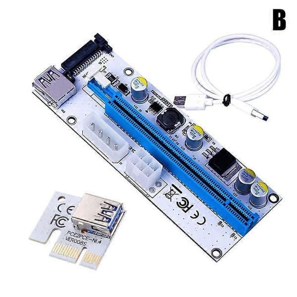 PCI-E PCI Express Riser-kort 1x til 16x USB 3.0 datakabeladapter SATA til 4-pins IDE Molex 6-pins for Bitcoin-utvinning B