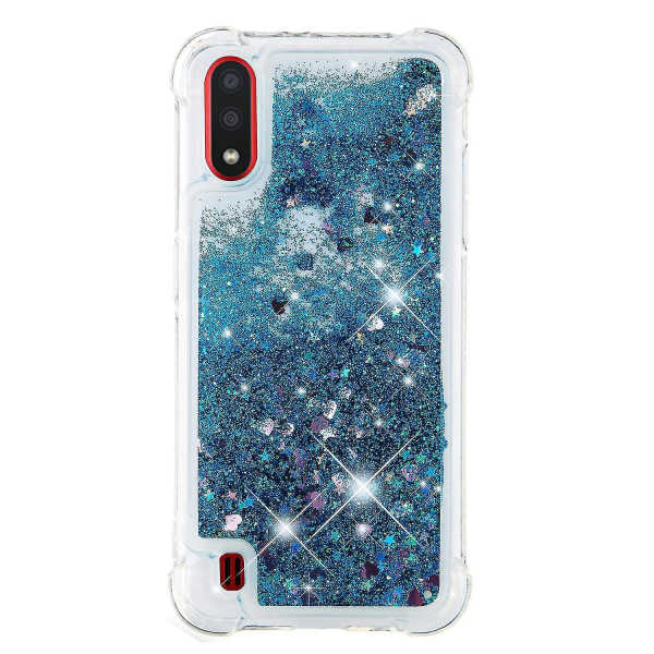 Samsung Galaxy A01 Cover Glitter Flydende Gennemsigtig Glitrende skinnende Bling Krystalklart Flydende Quicksand Cover Tpu Silikone - Blå