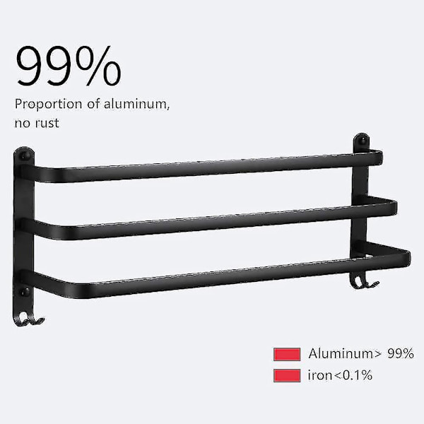 Aluminium väggmonterad handdukshållare - 3 lager - 40 cm - Vattentät