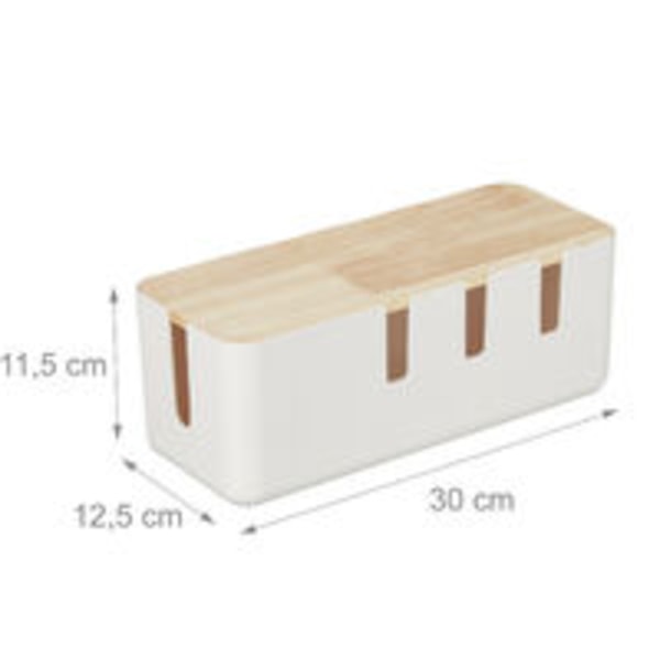 Stor kabelbox för grenuttag, plast & trä, dölj sladdar, 11,5x30x12,5 cm, förvaring, vit