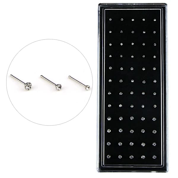 60 stk./sæt Rhinestone næsering ben studs, rustfrit stål White