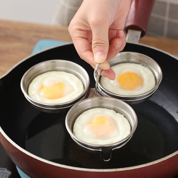 Äggtjuv i rostfritt stål, perfekt äggkokare, rund äggkokare till frukostmatlagningsverktyg 3 pocherade äggkoppar