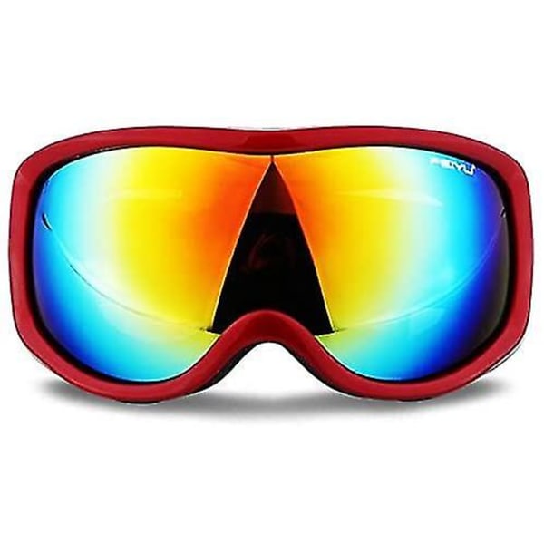 Skidglasögon Anti-dimma UV-skydd Snowboardsnöglasögon för män Kvinnor Ungdom(röd+färgglad)